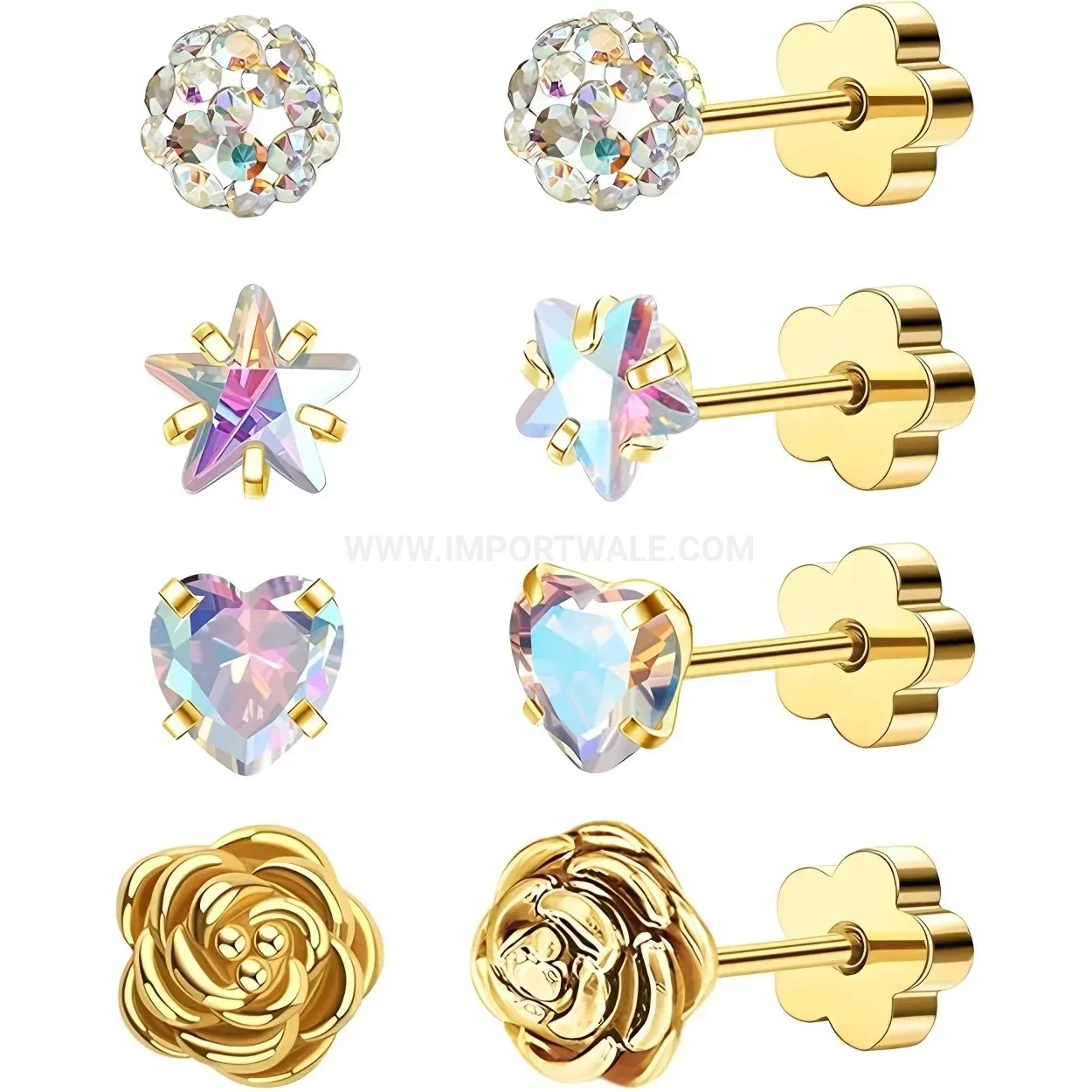 Fashion Dainty Floral Stainless Steel Flat Back Cartilage Piercing Stud Set