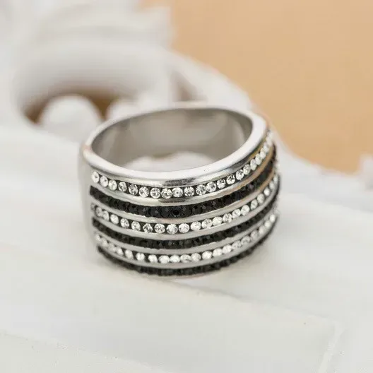 Vintage Rhinestone Six Row Stainless Steel Statement Ring