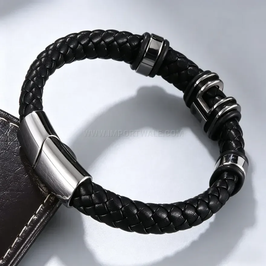 Designer Handmade Braided PU Leather Crossover Charm Bracelet With Alloy Clasp
