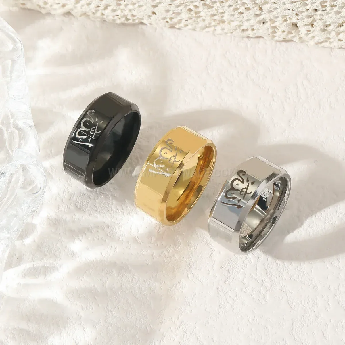 Elegant Stainless Steel Ayatul Kursi Calligraphy Band Ring