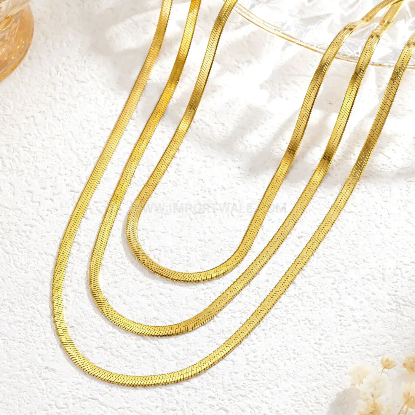 Triple Layer Gold Stainless Steel Blade Chain Necklace