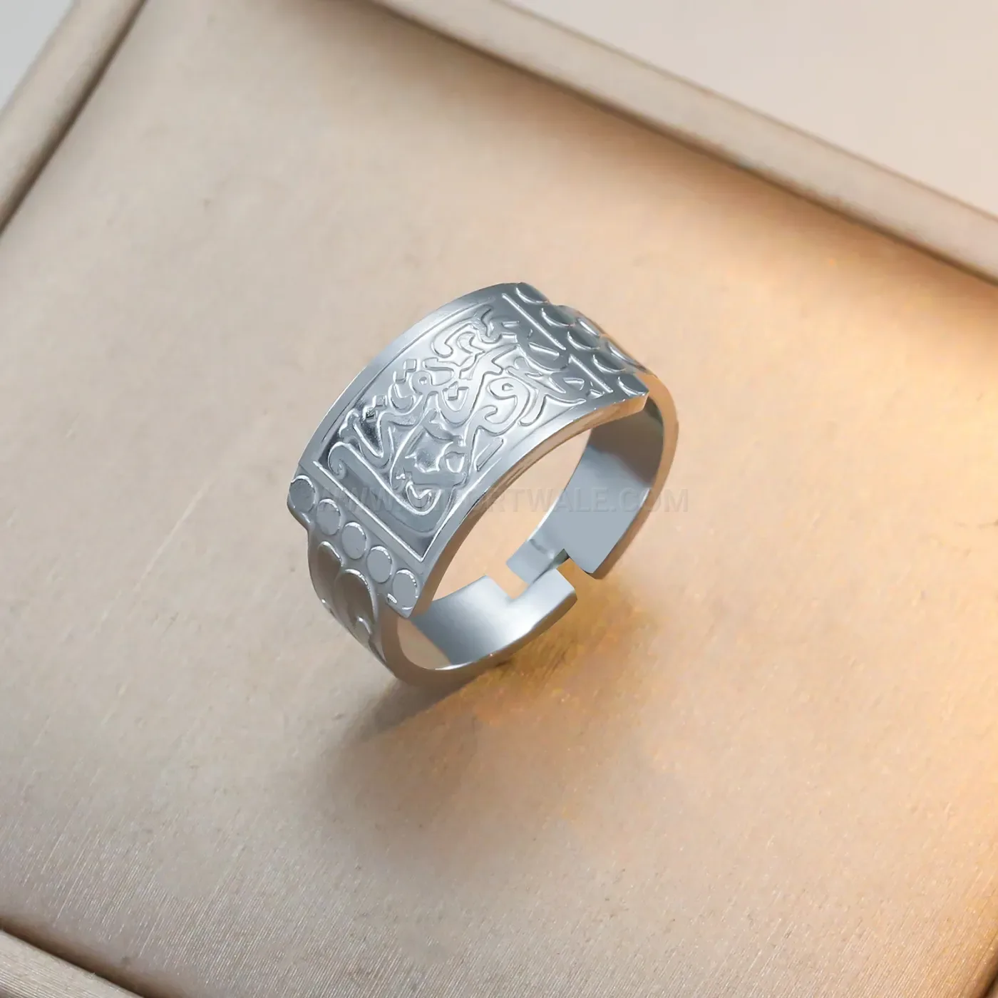 Fashion Gold PVD Stainless Steel Open Band Allah Calligraphy Ring