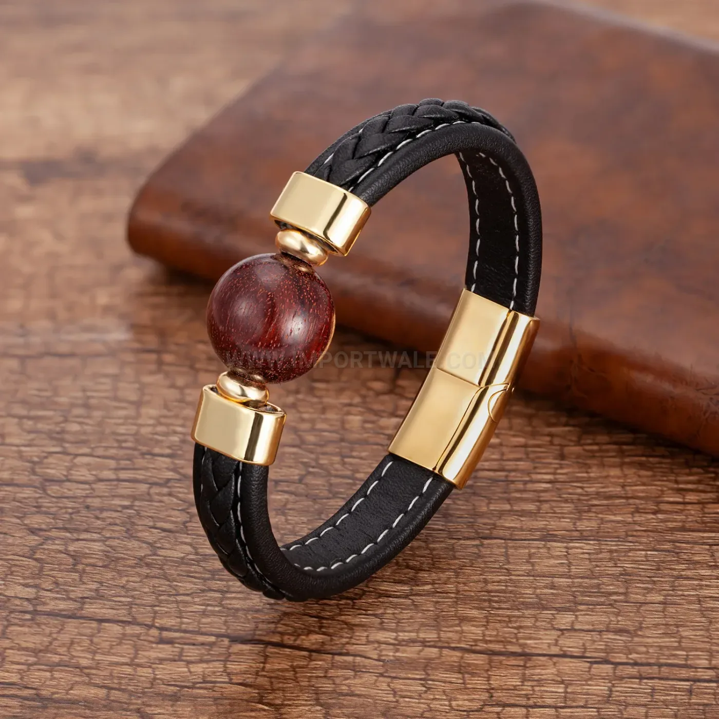 Classic Braided Leather Stone Bracelet with Stainless Steel Clasp