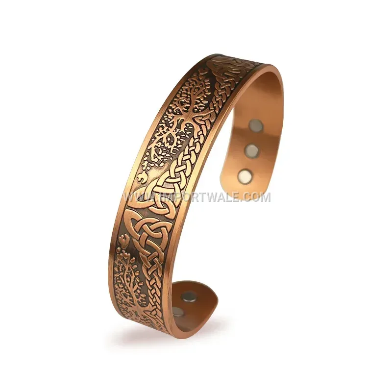 Tree of Life Stamped Copper Magnetic Cuff Bracelet