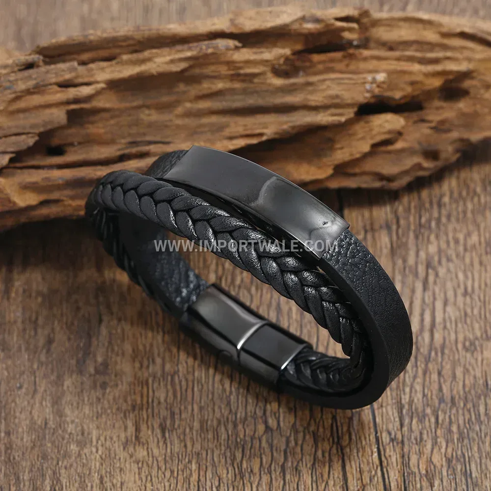 Retro Braided Leather Wristband With Clasp