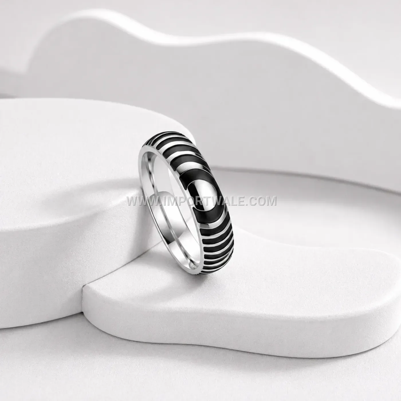 Striped Enamel Inlay Stainless Steel Plain Band Ring