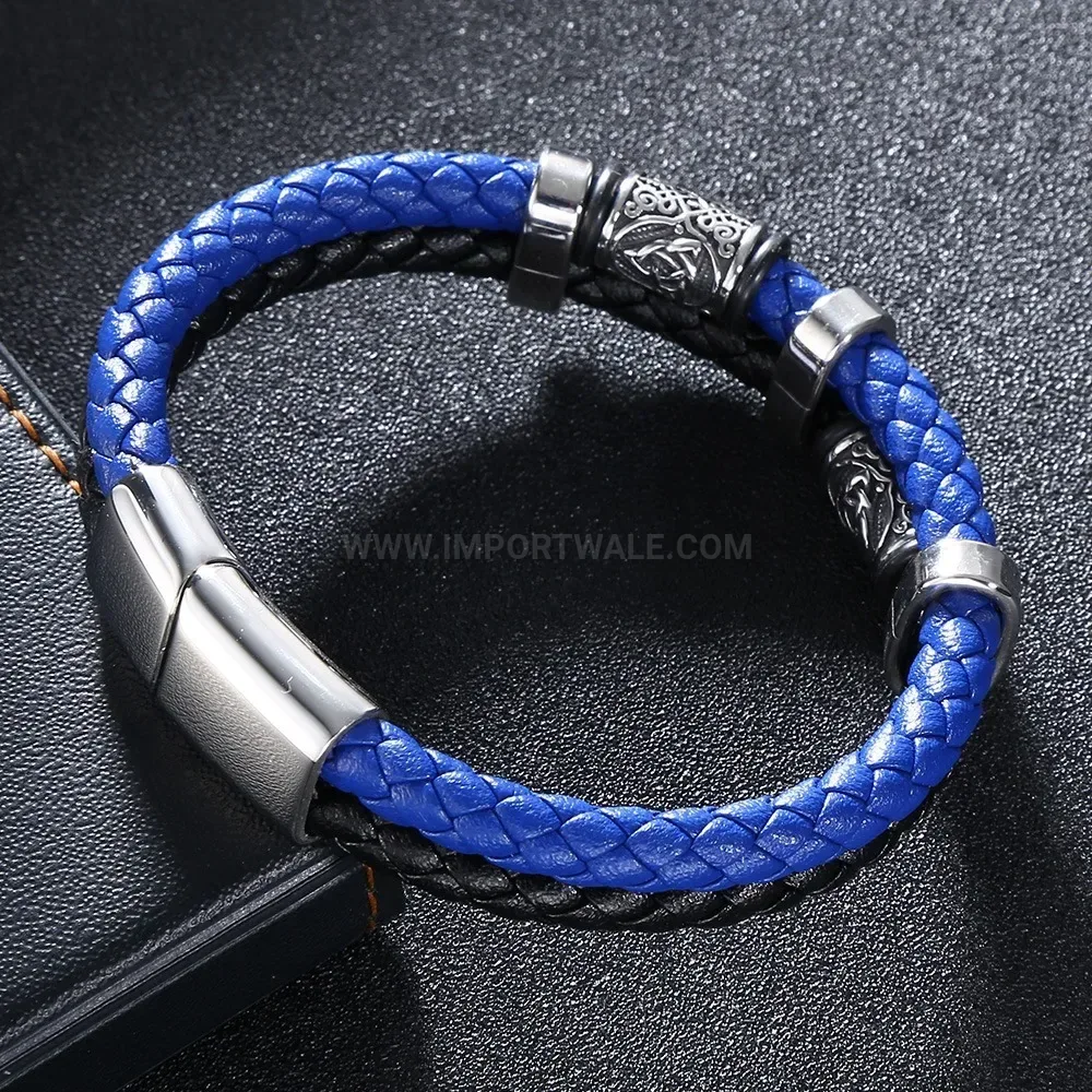 Retro Multilayer Leather Cuff Bracelet with Stainless Steel Hardware
