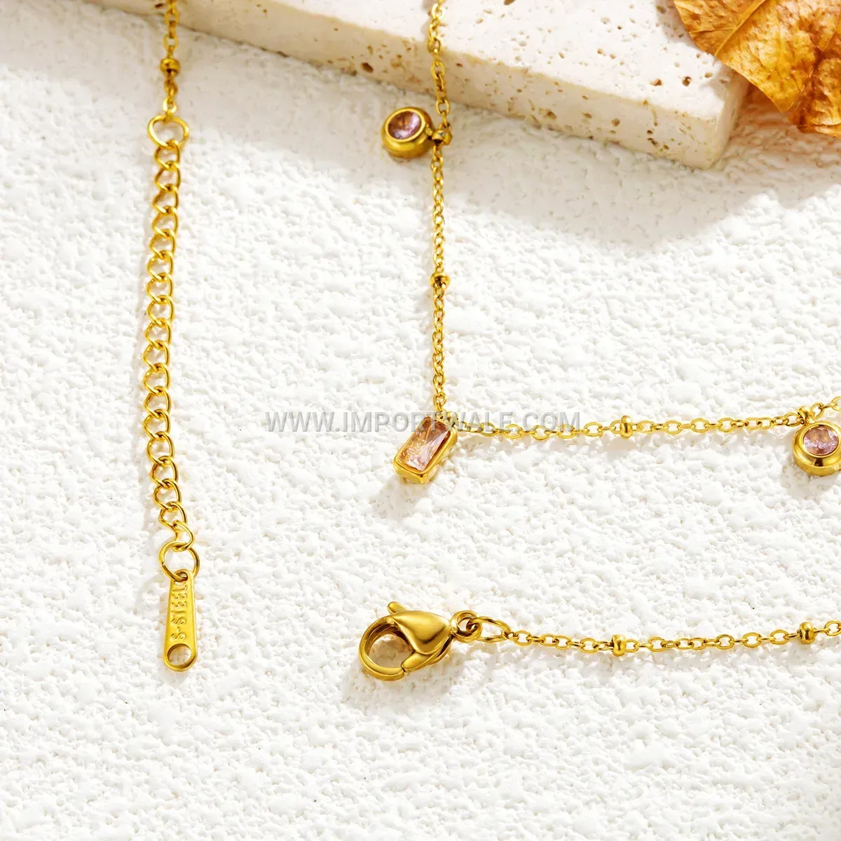 18K Gold Plated Stainless Steel Crystal Pendant Necklace