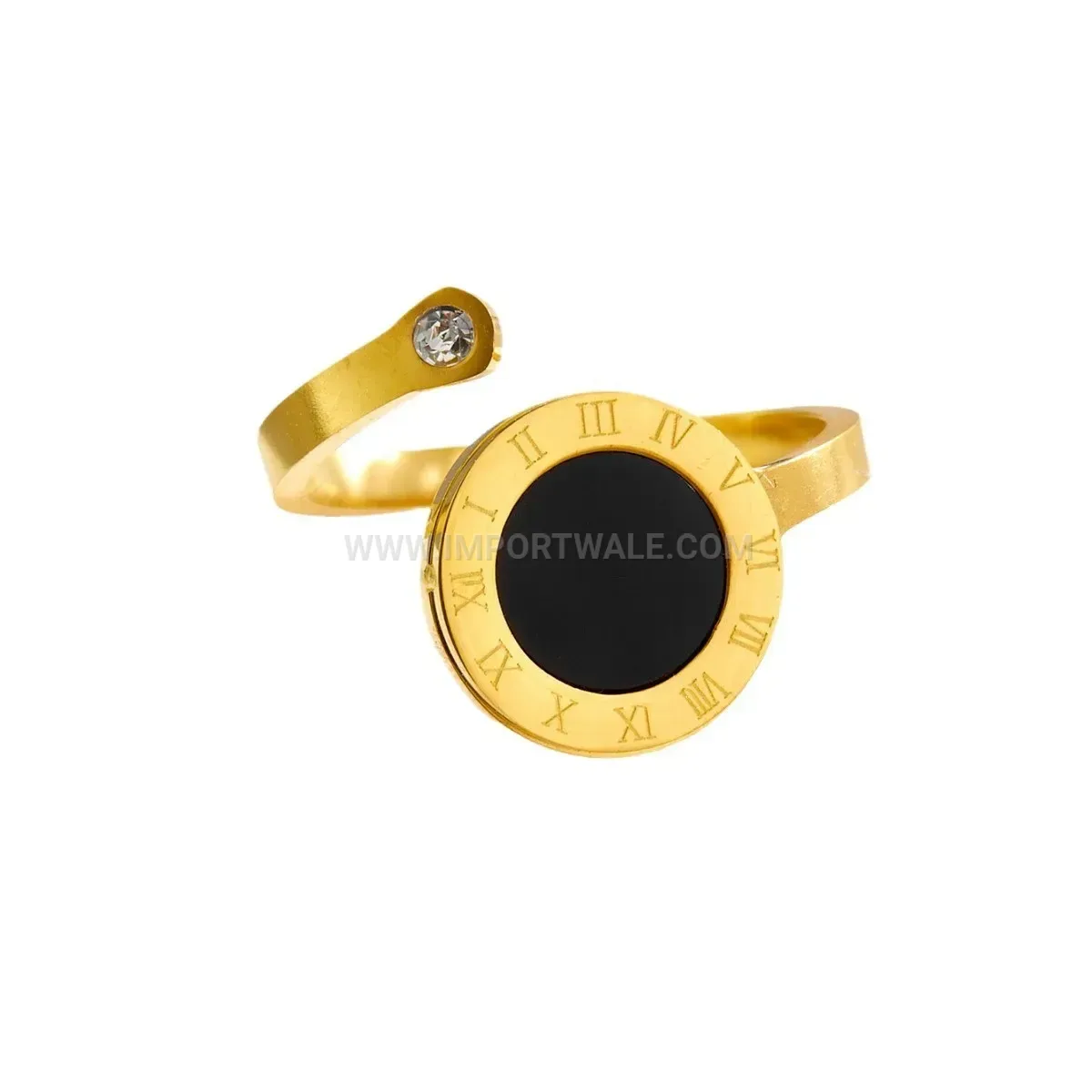 Open Adjustable Roman Numeral Shell Ring in Titanium Steel
