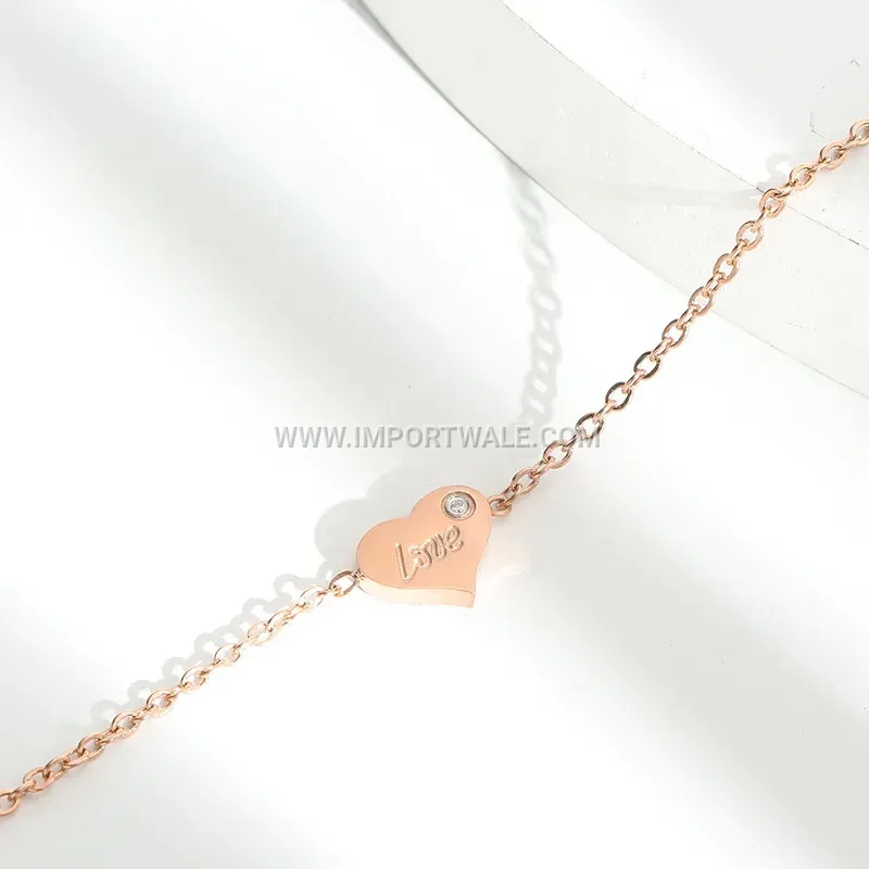 Minimalist Rose Gold Heart Charm Rhinestone Bracelet