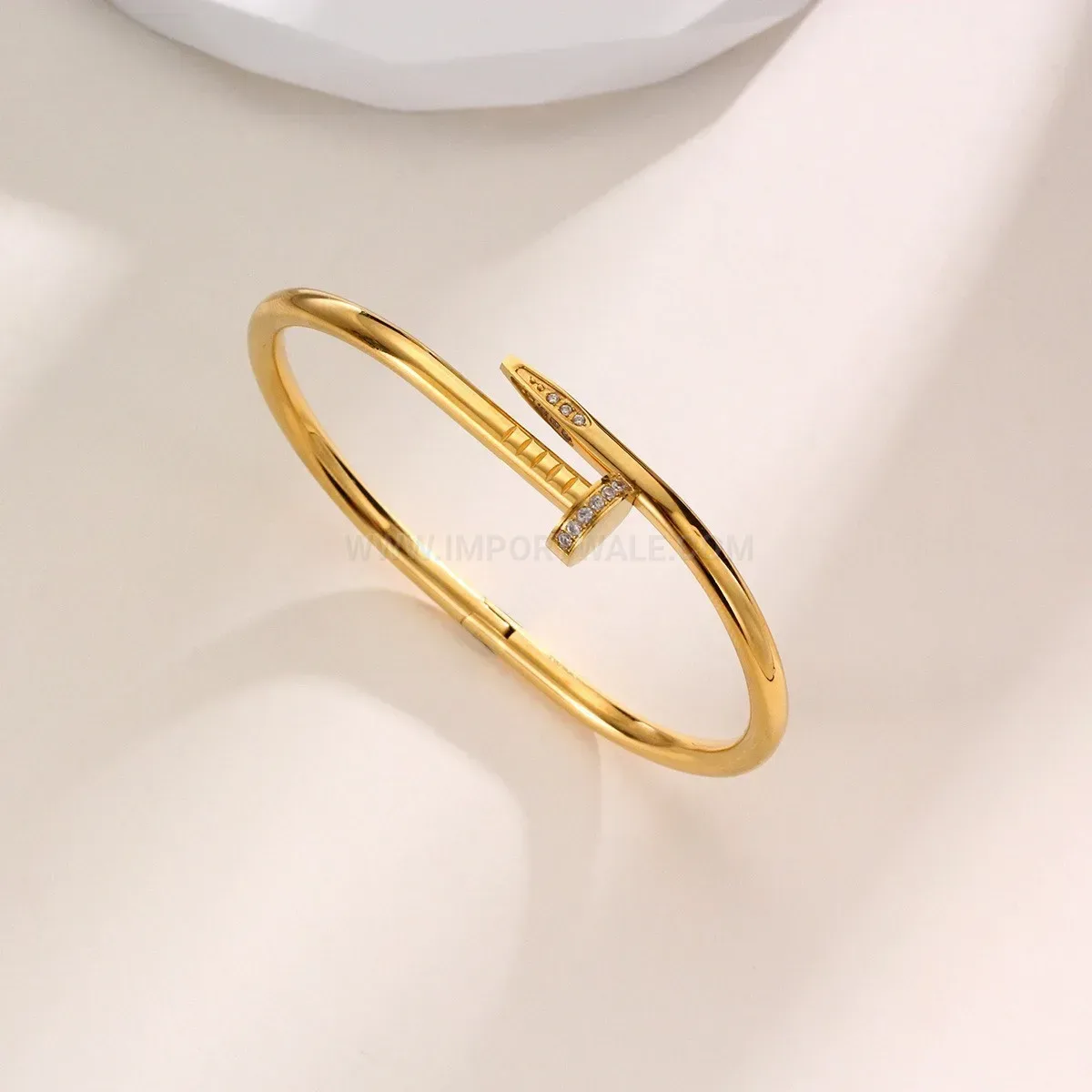 Elegant Pave Crystal Nail Capped Stainless Steel Hinged Bangle