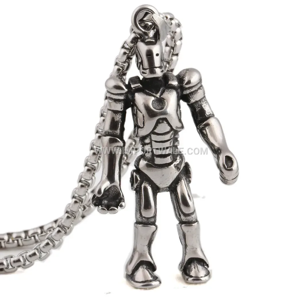 Retro Robot Pendant Stainless Steel Chain Necklace