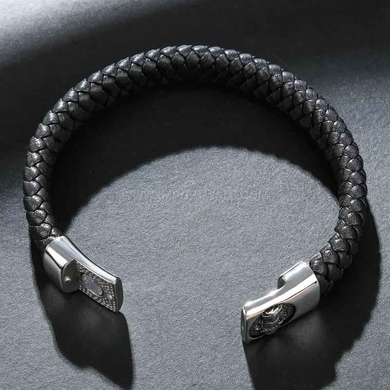 Fashion Stitched Braided Leather Stainless Steel Bird Motif Bracelet