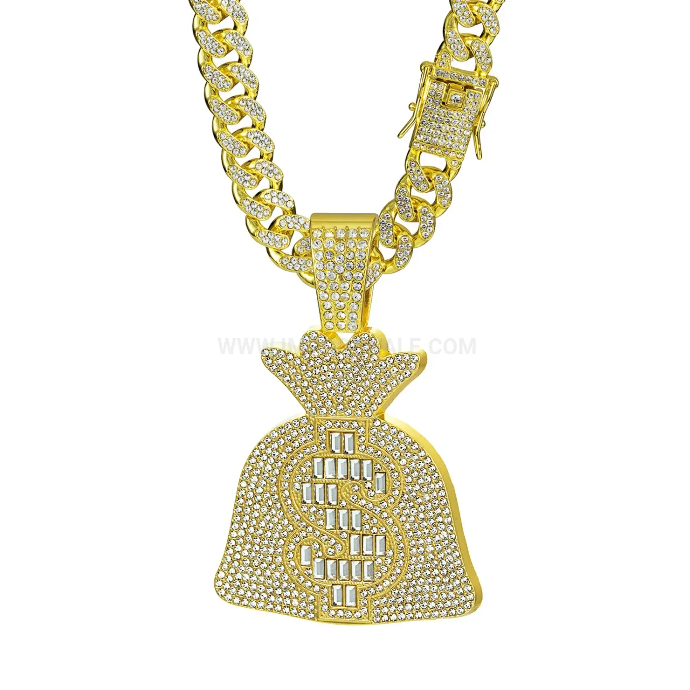 Fashion Rhinestone Money Bag Pendant Zinc Alloy Cuban Necklace