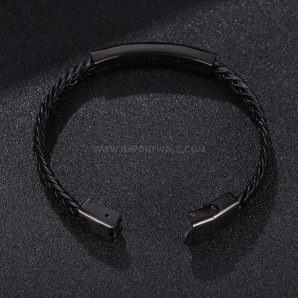 Vintage Black Braided Leather Stainless Steel Men's Bracelet