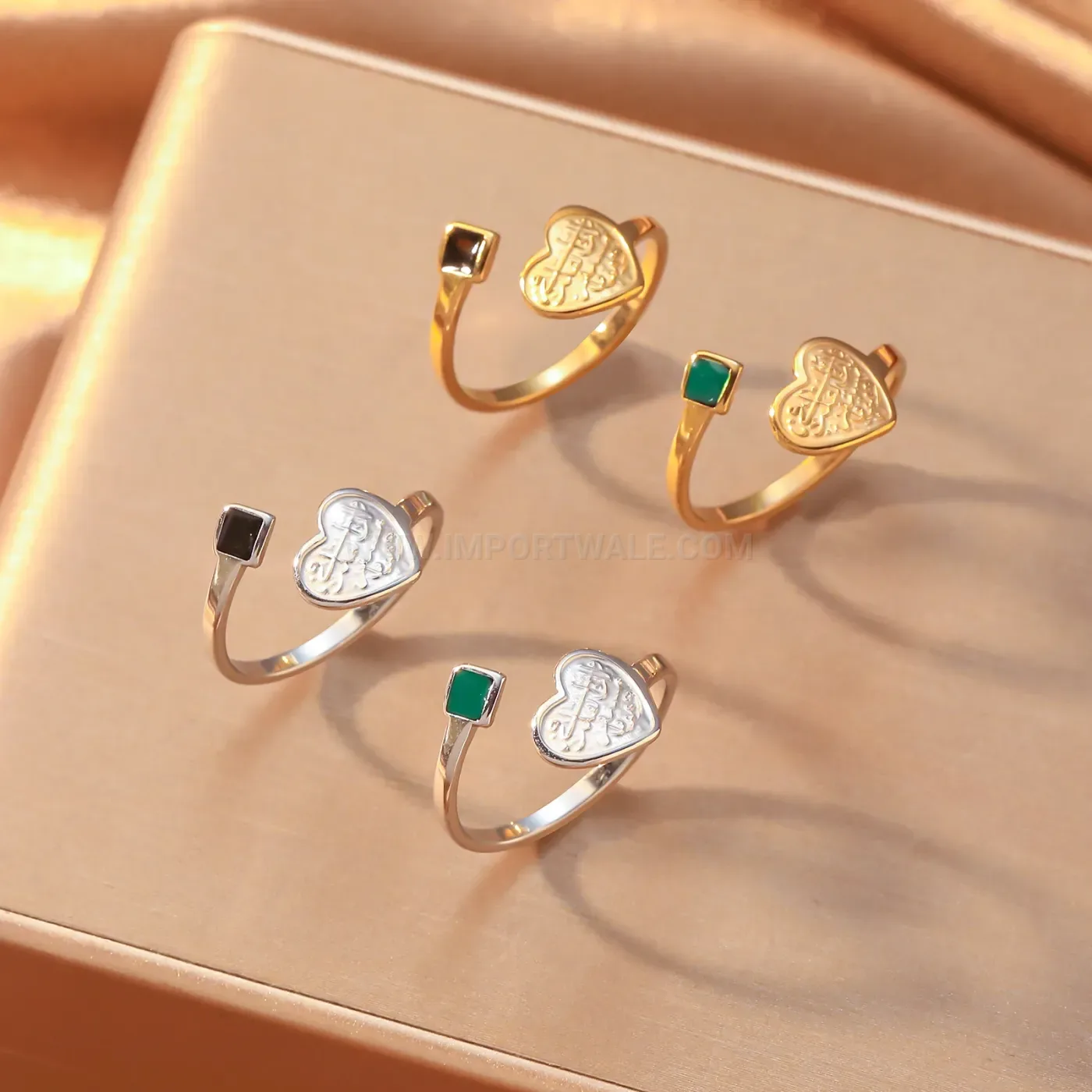 Stylish Adjustable Stainless Steel Heart Arabic Calligraphy Open Cuff Ring