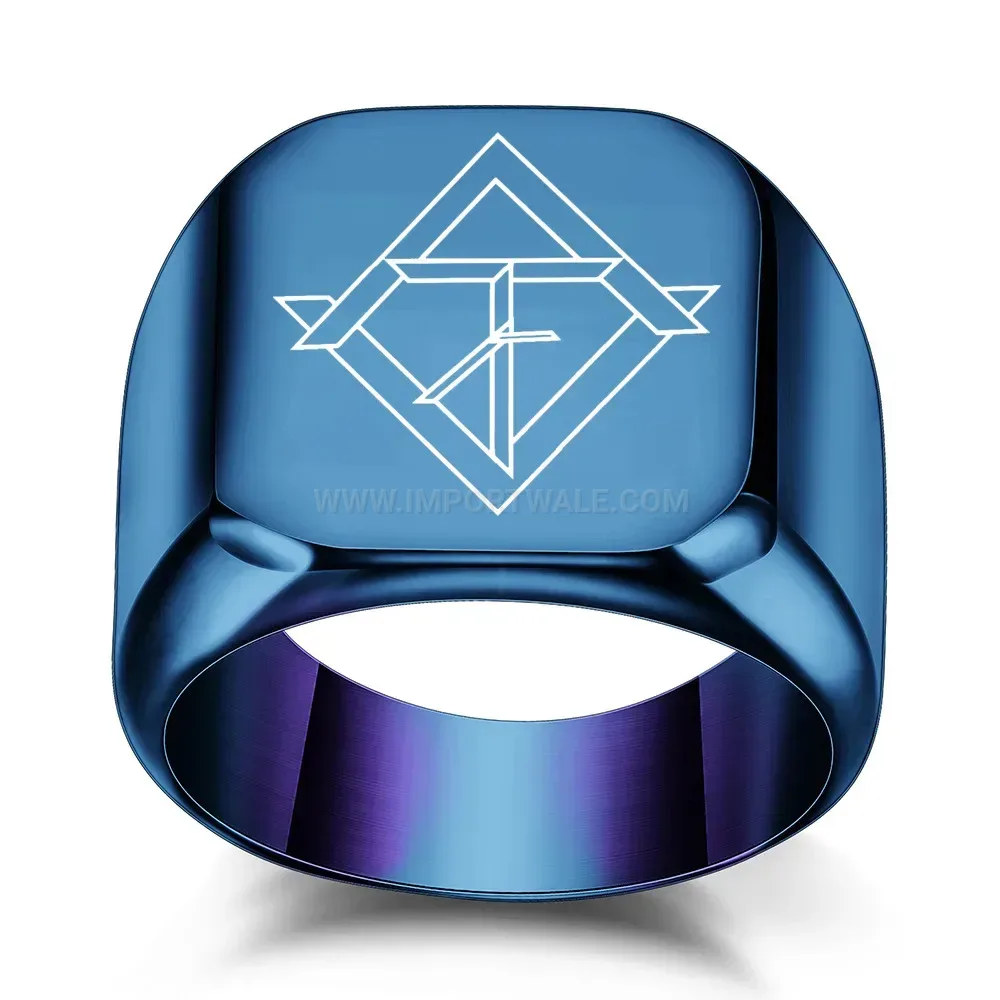 Designer Laser Etched Puzzle Square Stainless Steel Ring