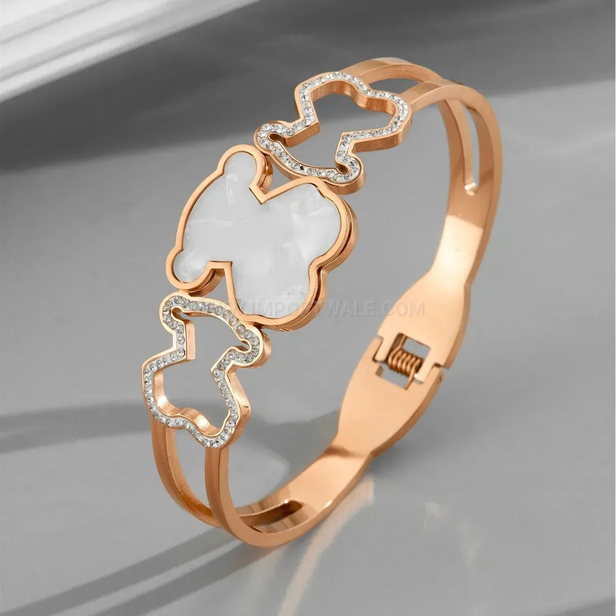 Stylish Crystal Bear Cutout Titanium Steel Bangle Bracelet