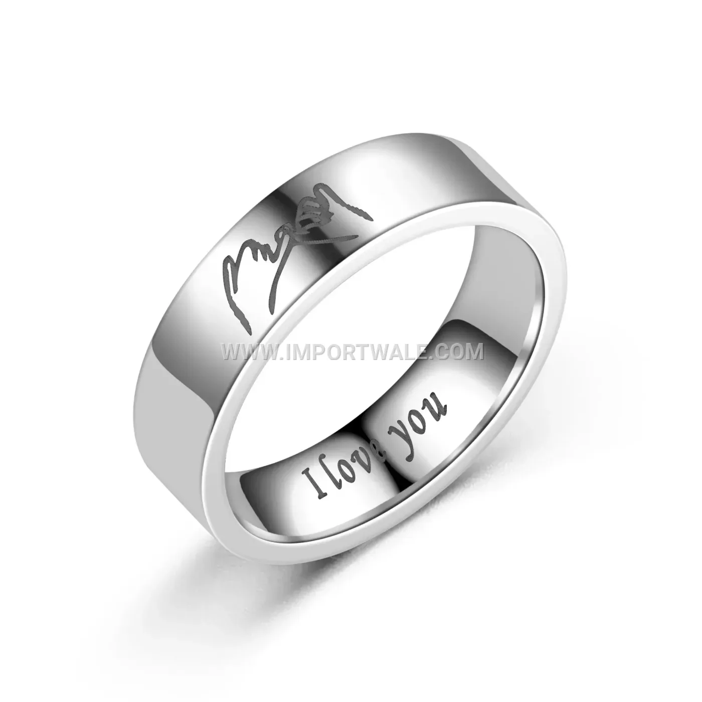 Engraved Holding Hands Titanium Steel Couple Band Ring