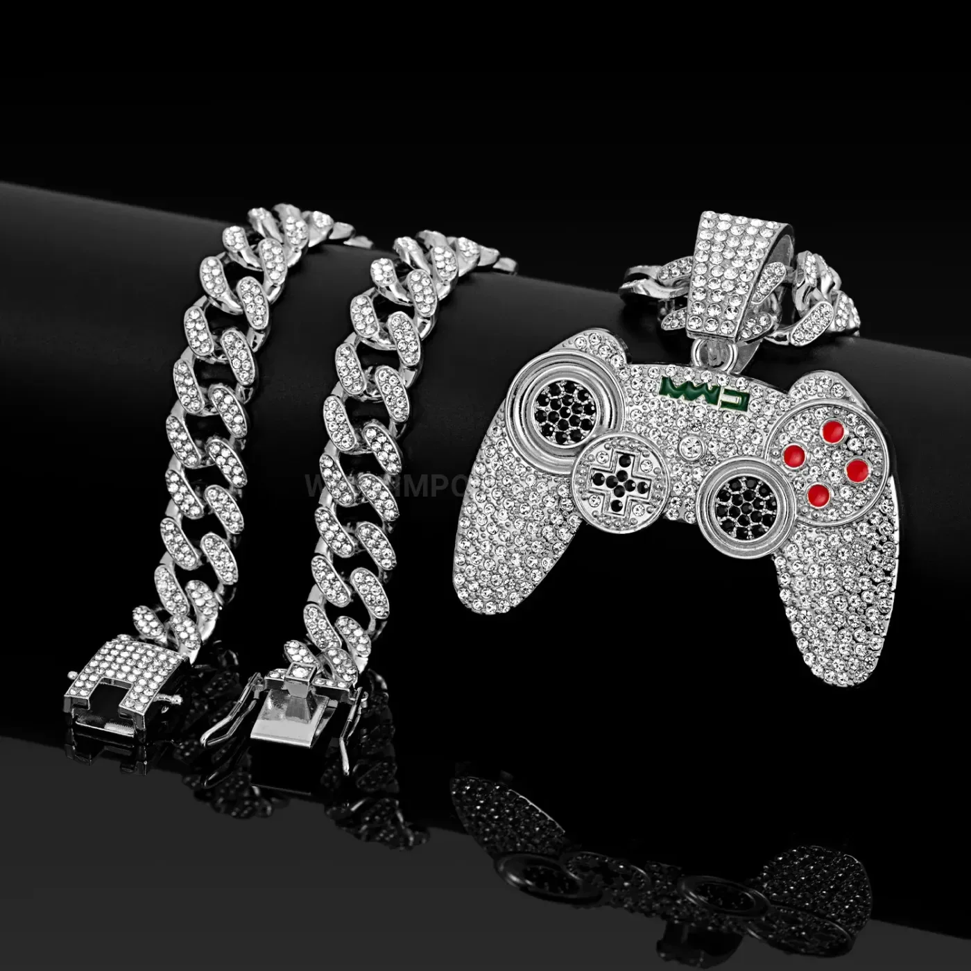 Iced Out Game Controller Pendant Retro Hip Hop Necklace