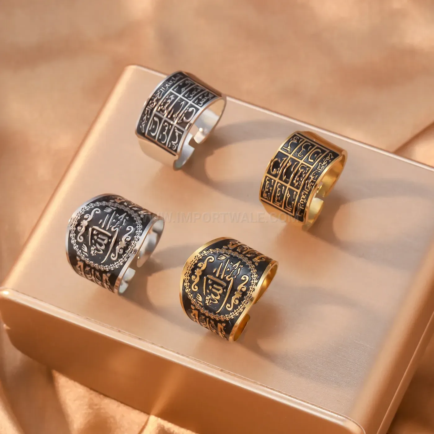 Stainless Steel Adjustable Arabic Calligraphy Wide Band Ring