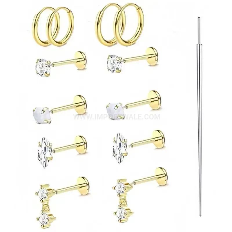 Classic Stainless Steel Zircon Body Piercing Stud Set