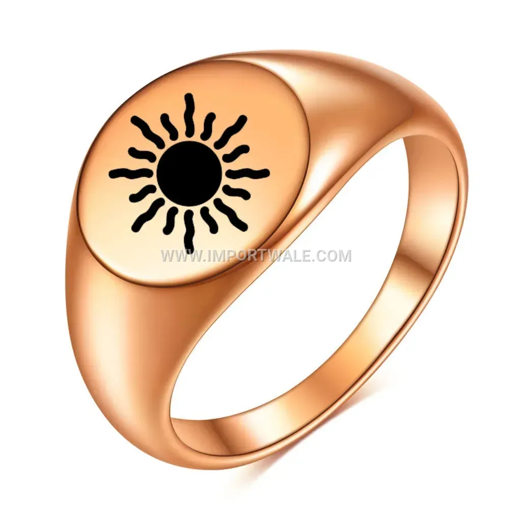 Sun Motif Engraved Stainless Steel Signet Ring