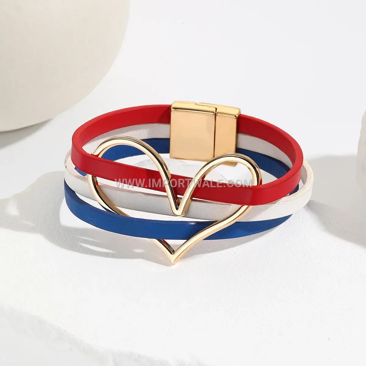 Tricolor Faux Leather Heart Charm Magnetic Bracelet