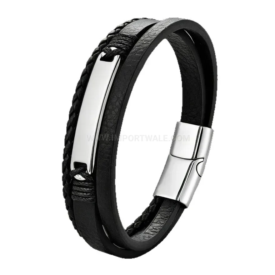 Modern Multi Layer Braided Leather Wristband with Stainless Steel Magnetic Clasp