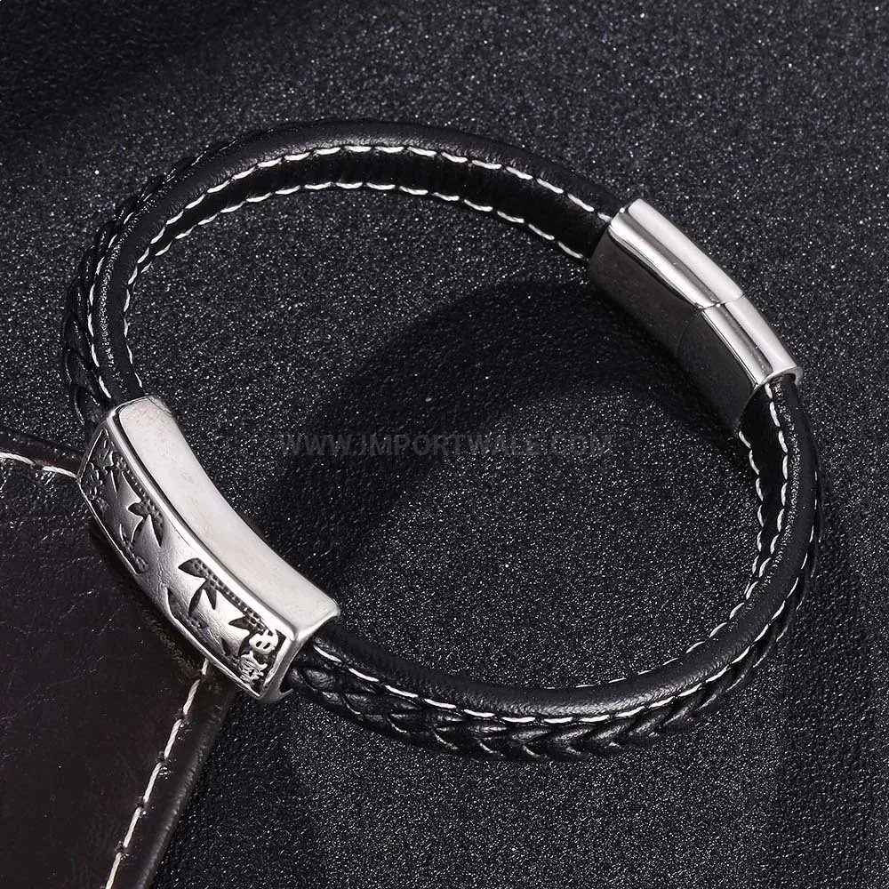 Premium Braided Leather Steel Cross Charm Wristband