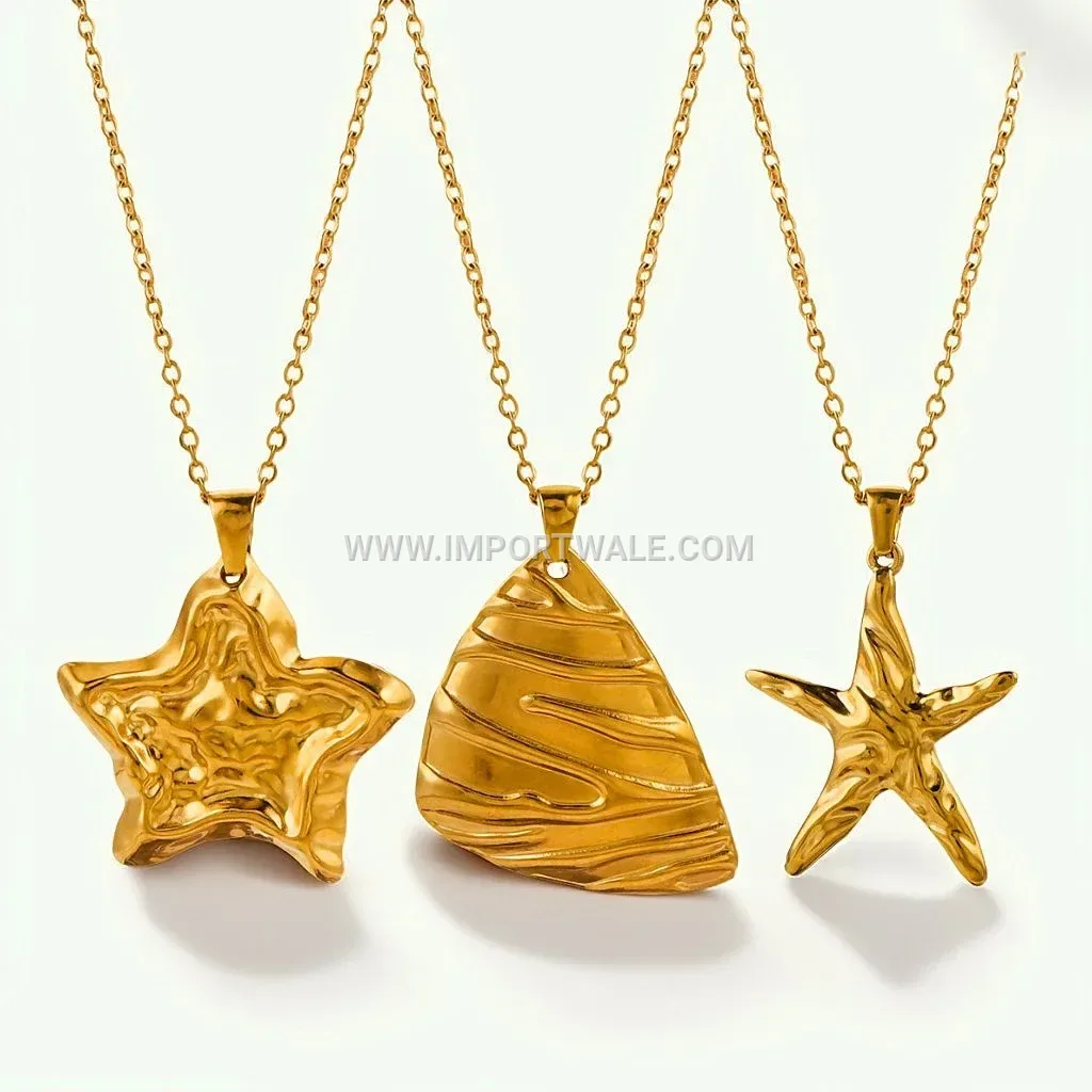 Embossed Shell Pendant Gold Plated Stainless Steel Necklace