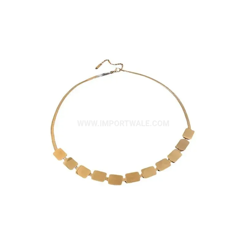 Premium Gold Titanium Steel Multi Square Tile Clavicle Chain Necklace