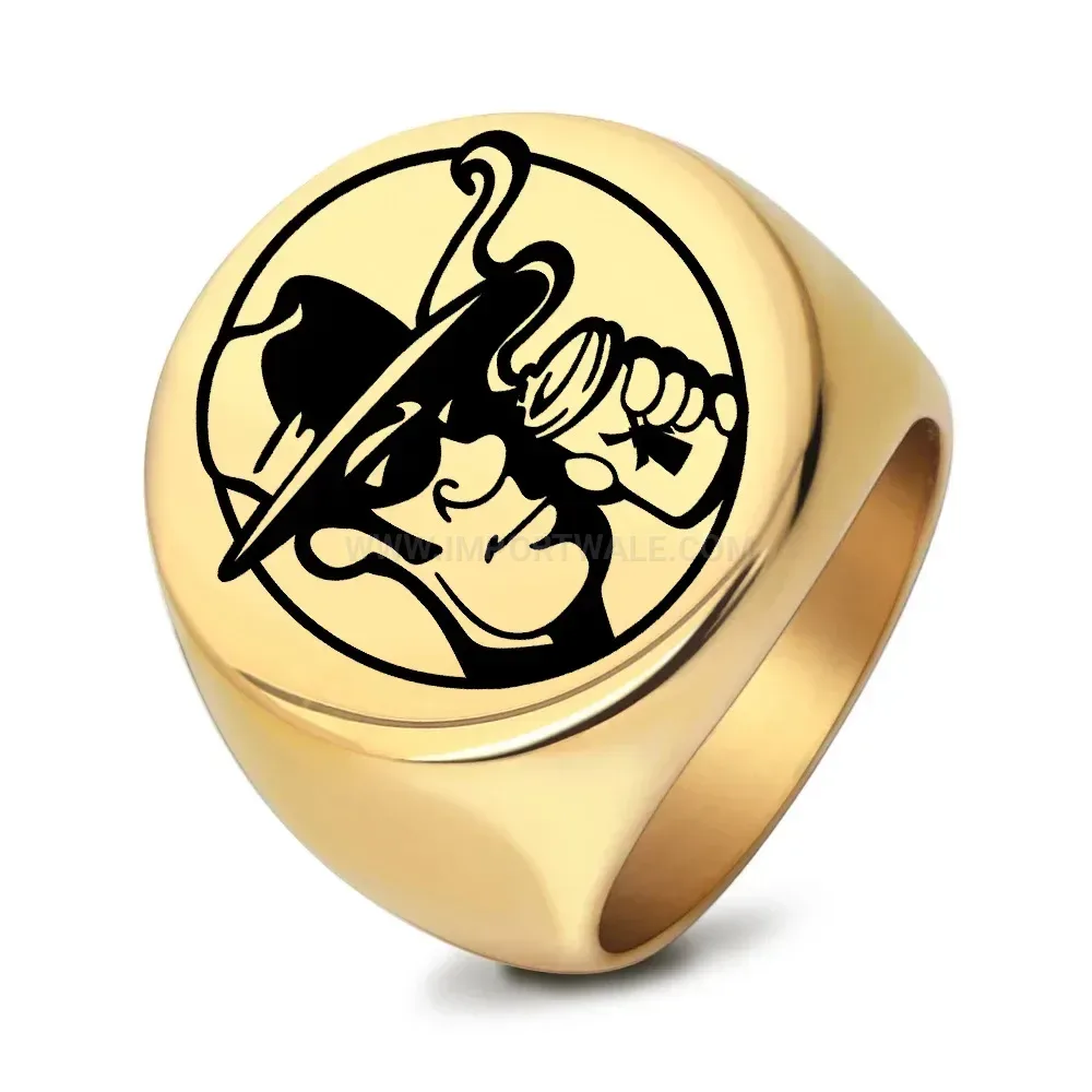 Elegant Laser Engraved Cartoon Stainless Steel Vintage Round Signet Ring