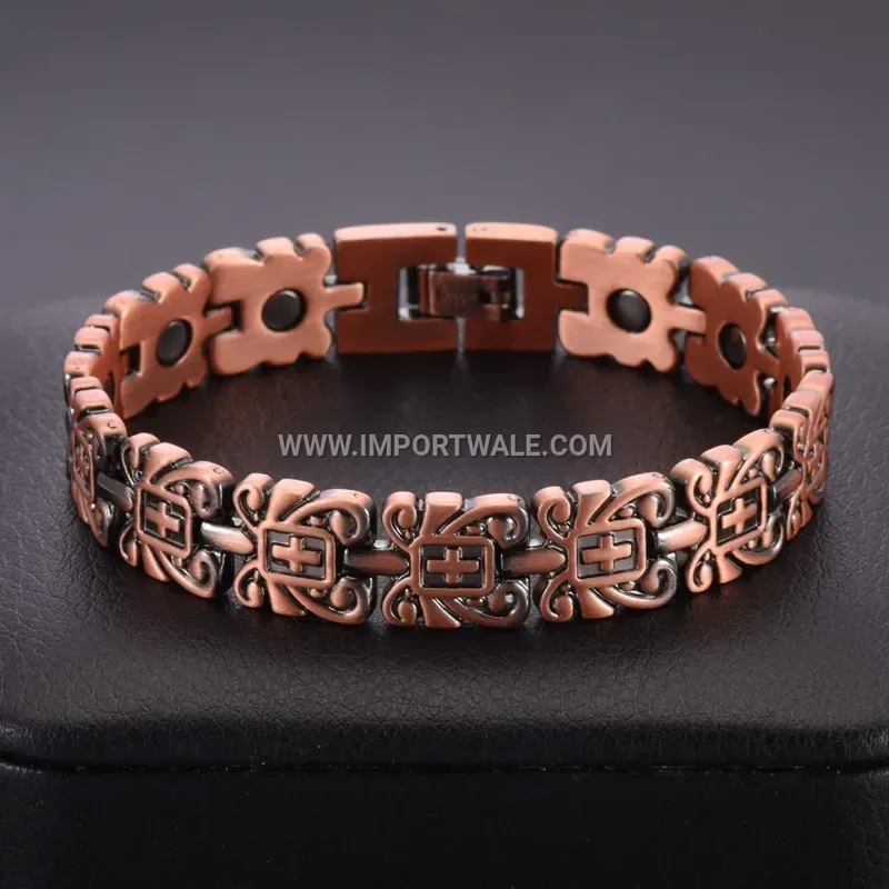 Pure Red Copper Vintage Lace Cross Magnetic Bracelet