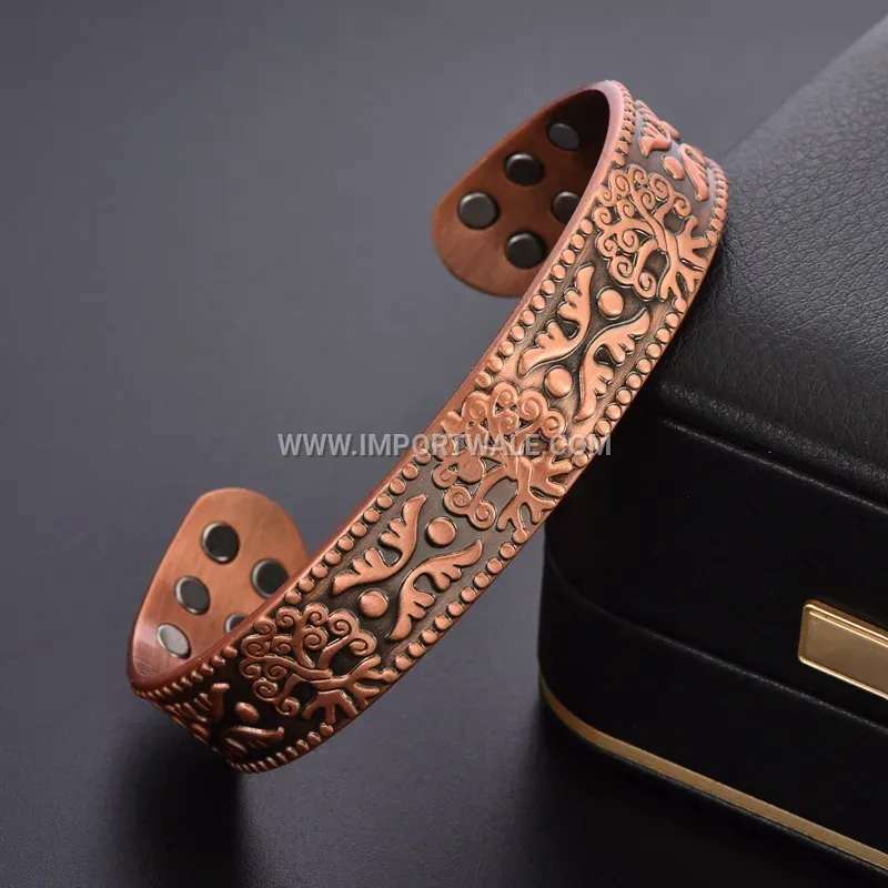 Vintage Pure Red Copper Tree of Life Double Row Magnetic Cuff