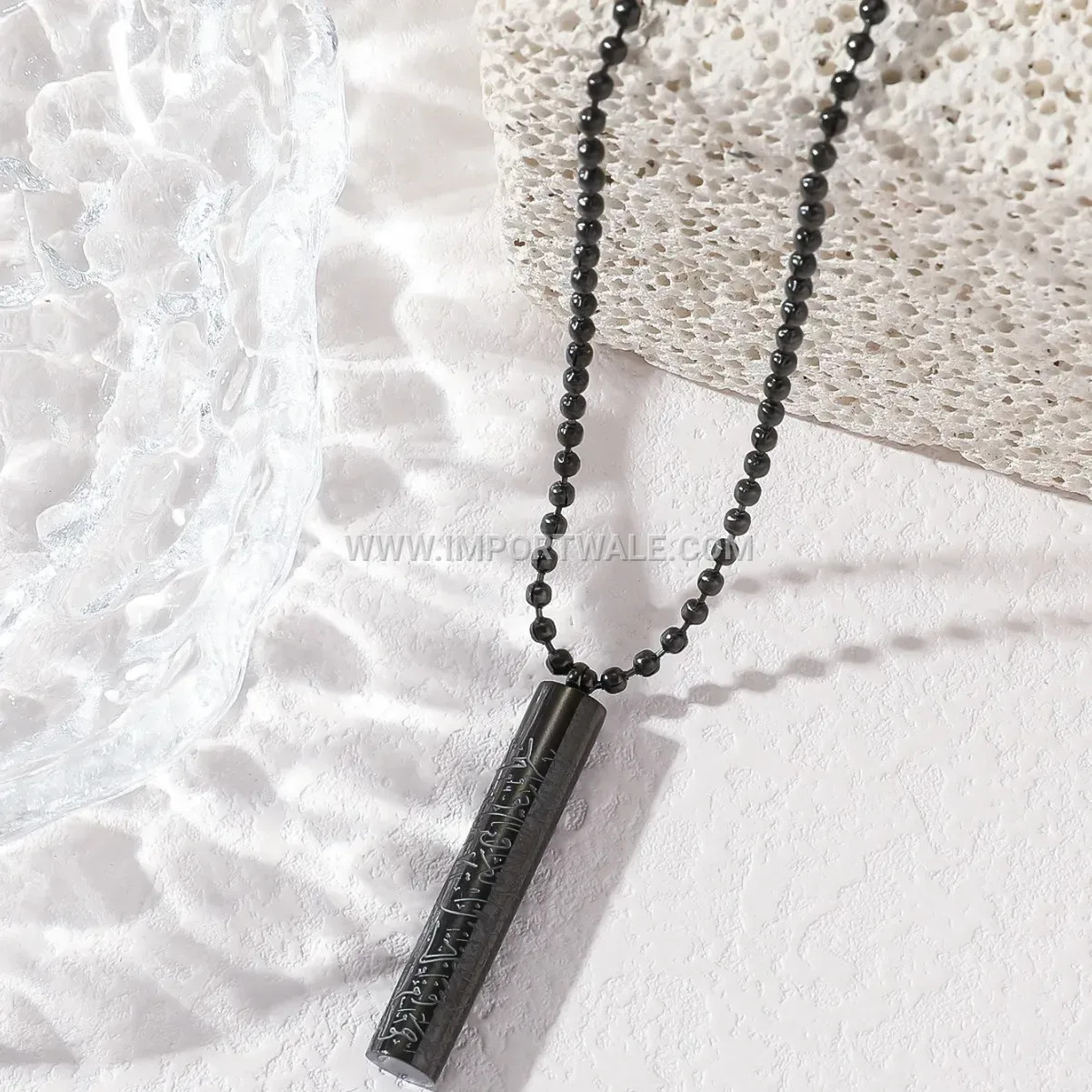 Stainless Steel Cylindrical Ayatul Kursi Religious Pendant Necklace