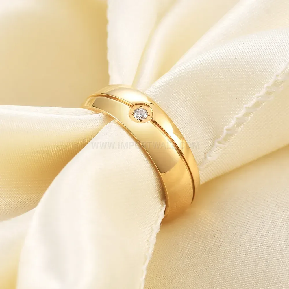 Fashion Beveled Edge Stainless Steel Ring with Solitaire Accent