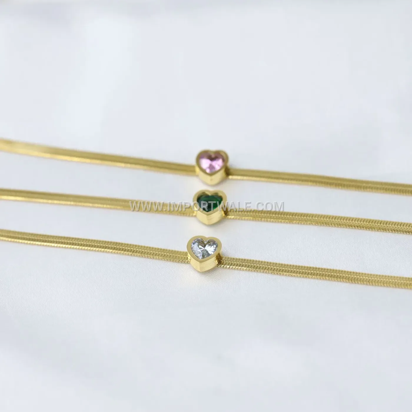 Stainless Steel Blade Chain Bracelet with Heart Cubic Zirconia