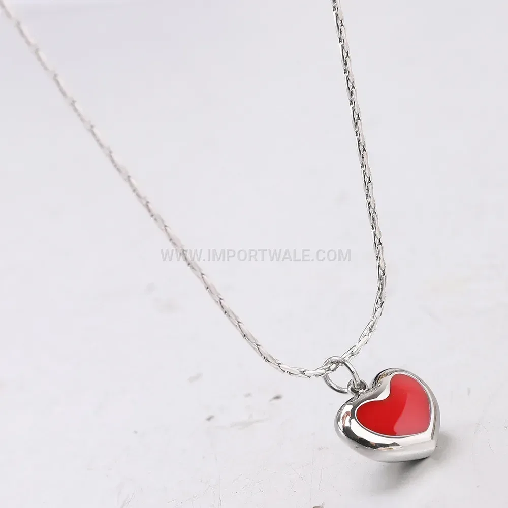 Red Heart Drip Glaze Stainless Steel Collar Chain Necklace