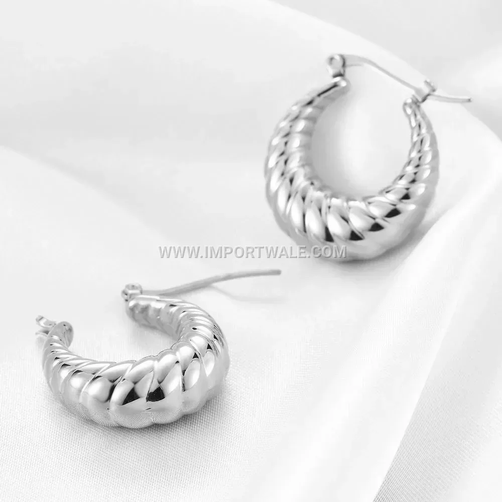 Textured Stainless Steel Chunky Huggie Hoop Earrings