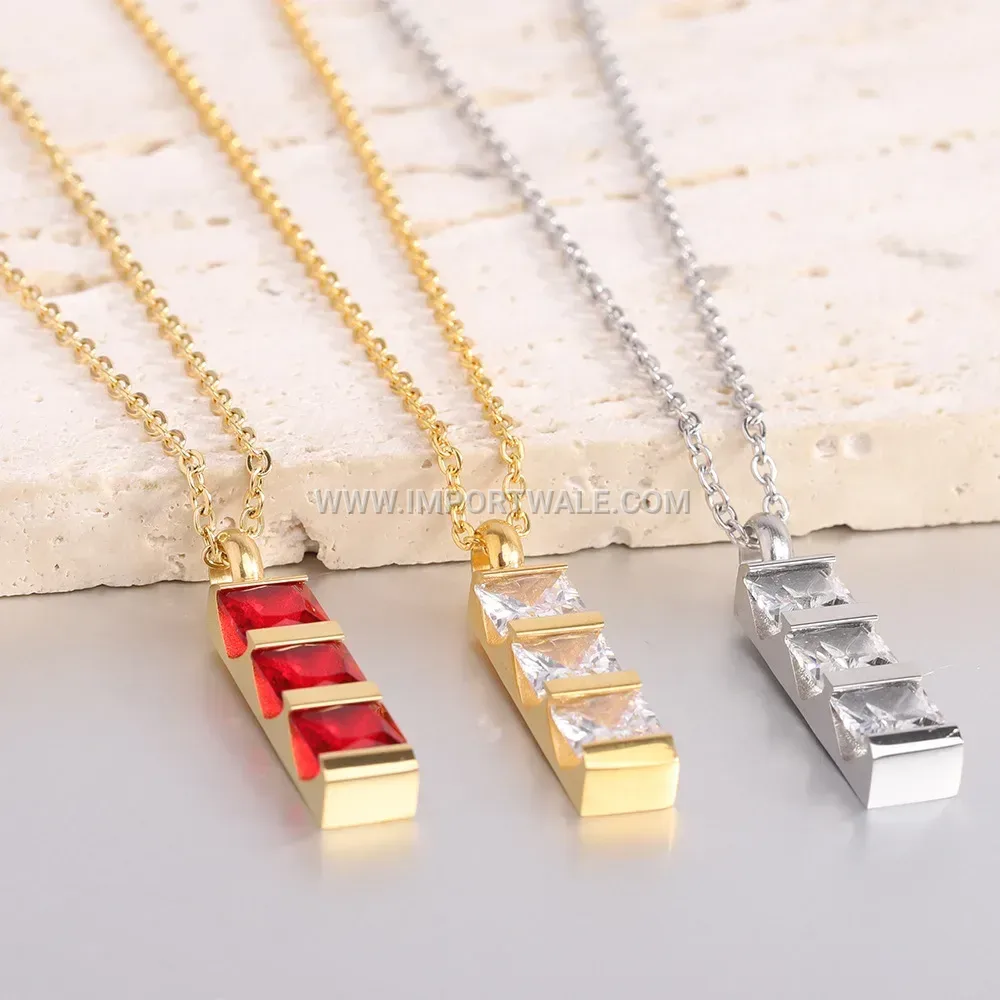 Square Zircon Stainless Steel Geometric Clavicle Pendant Necklace