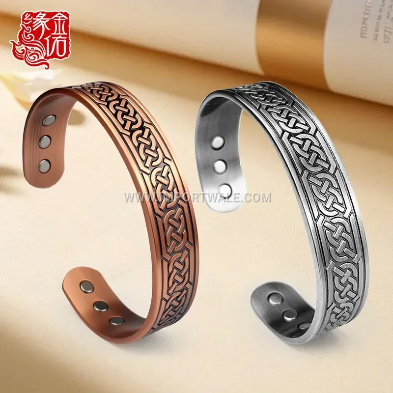 Textured Copper Open Cuff Magnetic Therapy Bangle