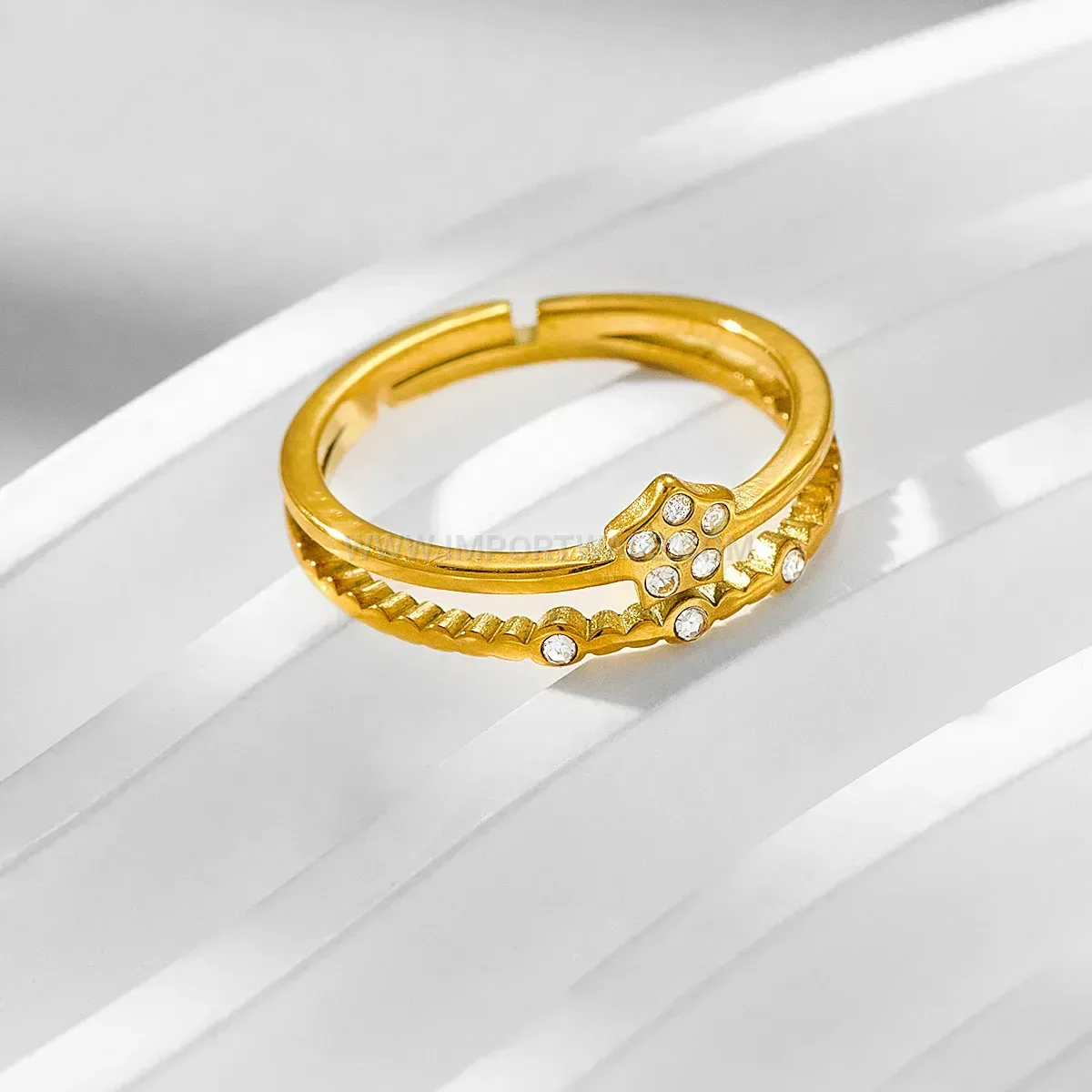 Layered Floral Stacking Stainless Steel Adjustable Ring
