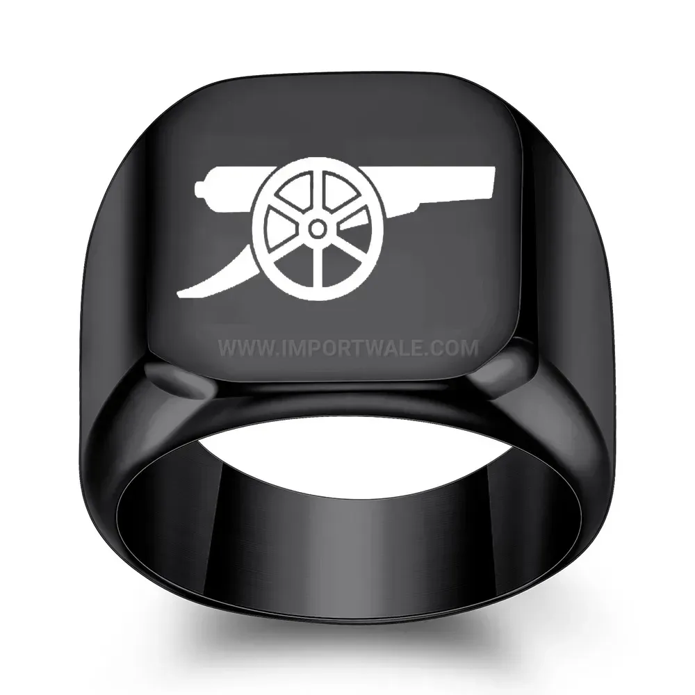 Designer Laser Engraved Cannon Motif Stainless Steel Square Signet Ring