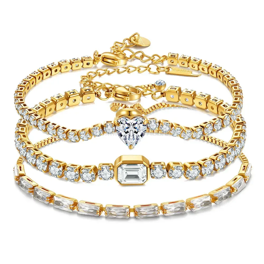 18K Gold Plated Stainless Steel Cubic Zirconia Adjustable Bracelet