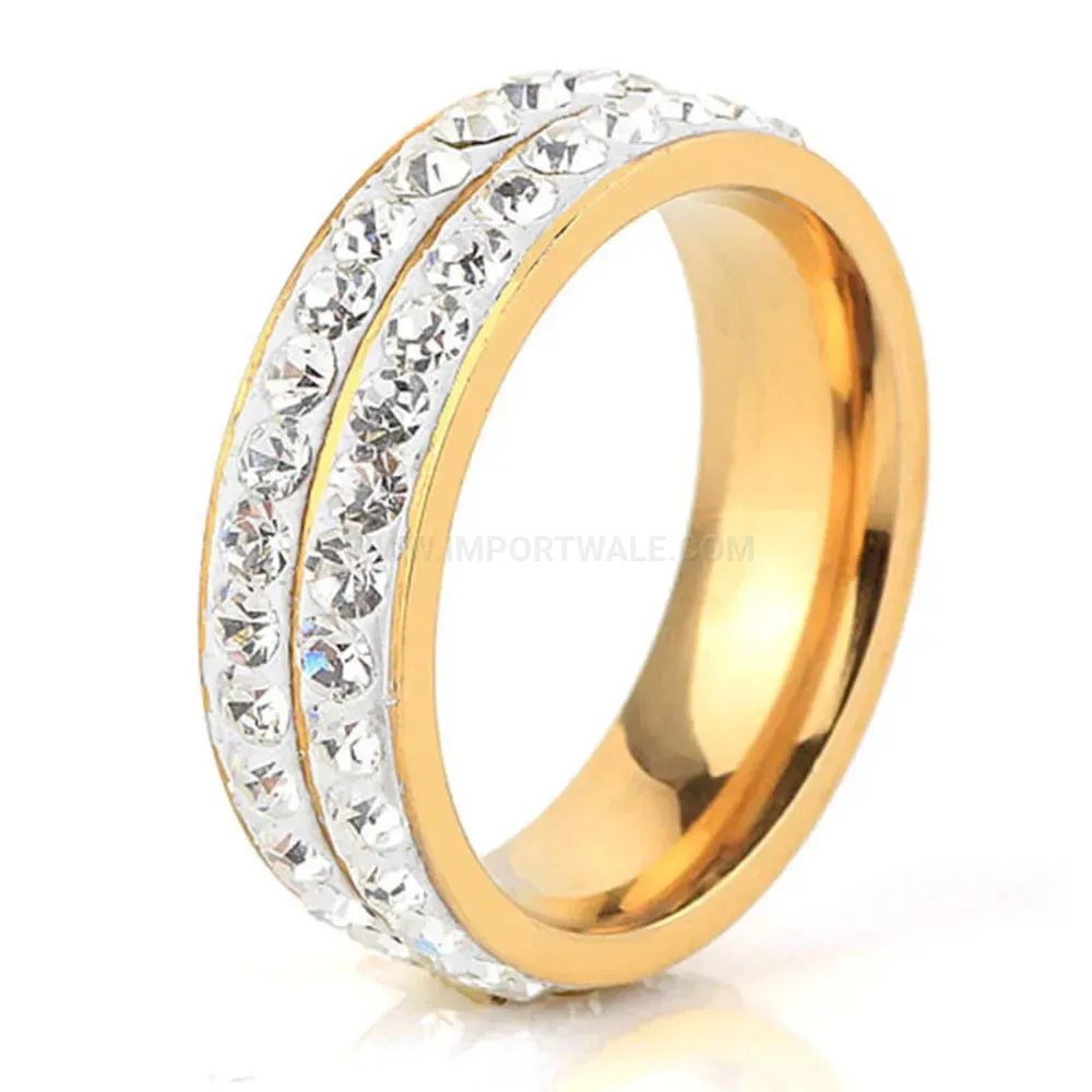 Chic Double-Row Crystal Embellished Stainless Steel Ring