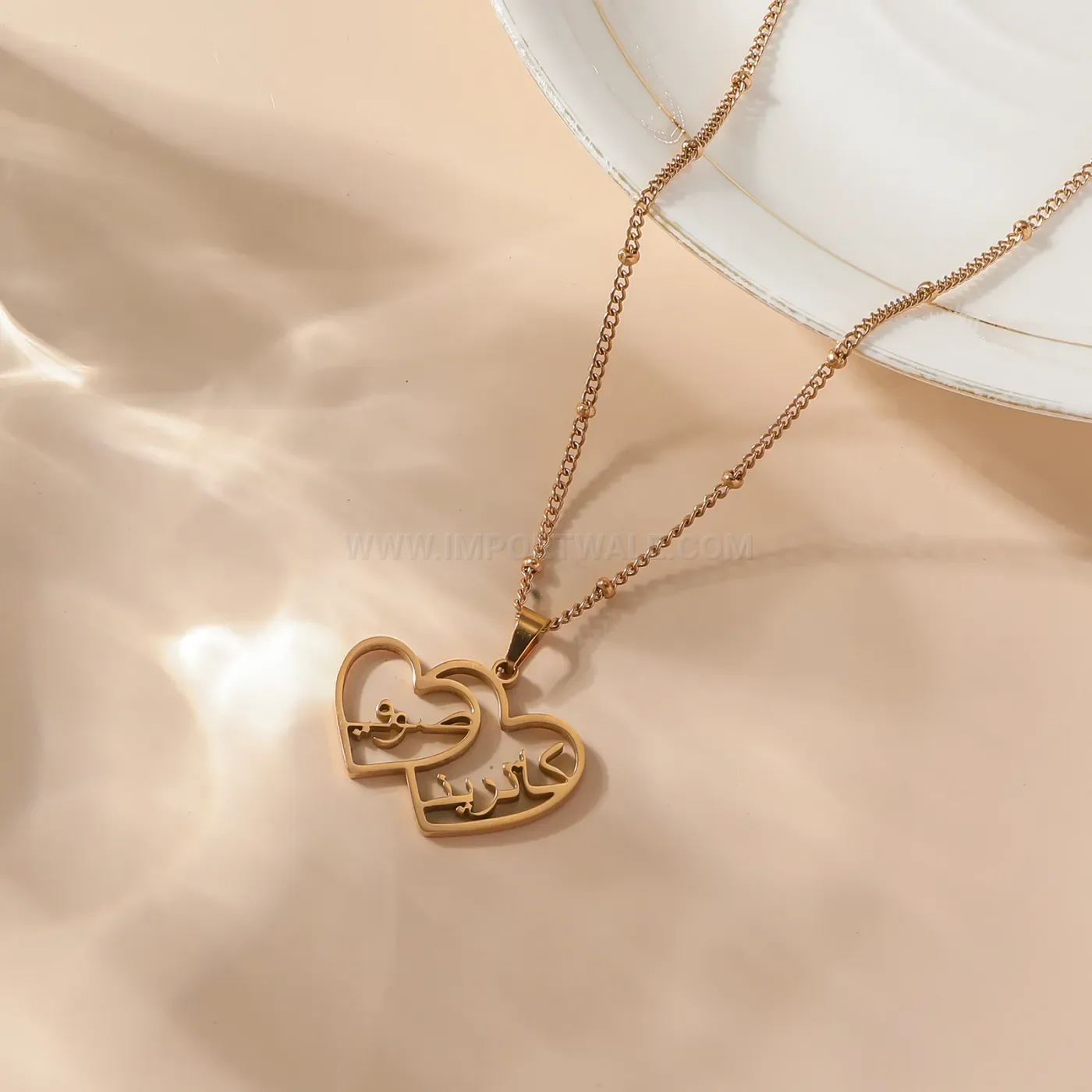 Fashion Stainless Steel Calligraphy Pendant Necklace With Link Chain