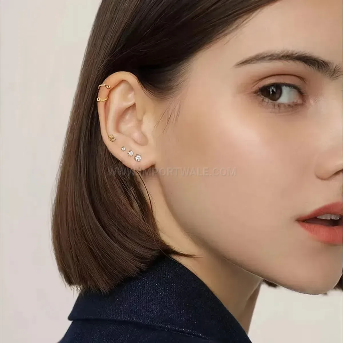 Stylish Vintage Titanium Steel Leaf and Floral Stud Piercing Set