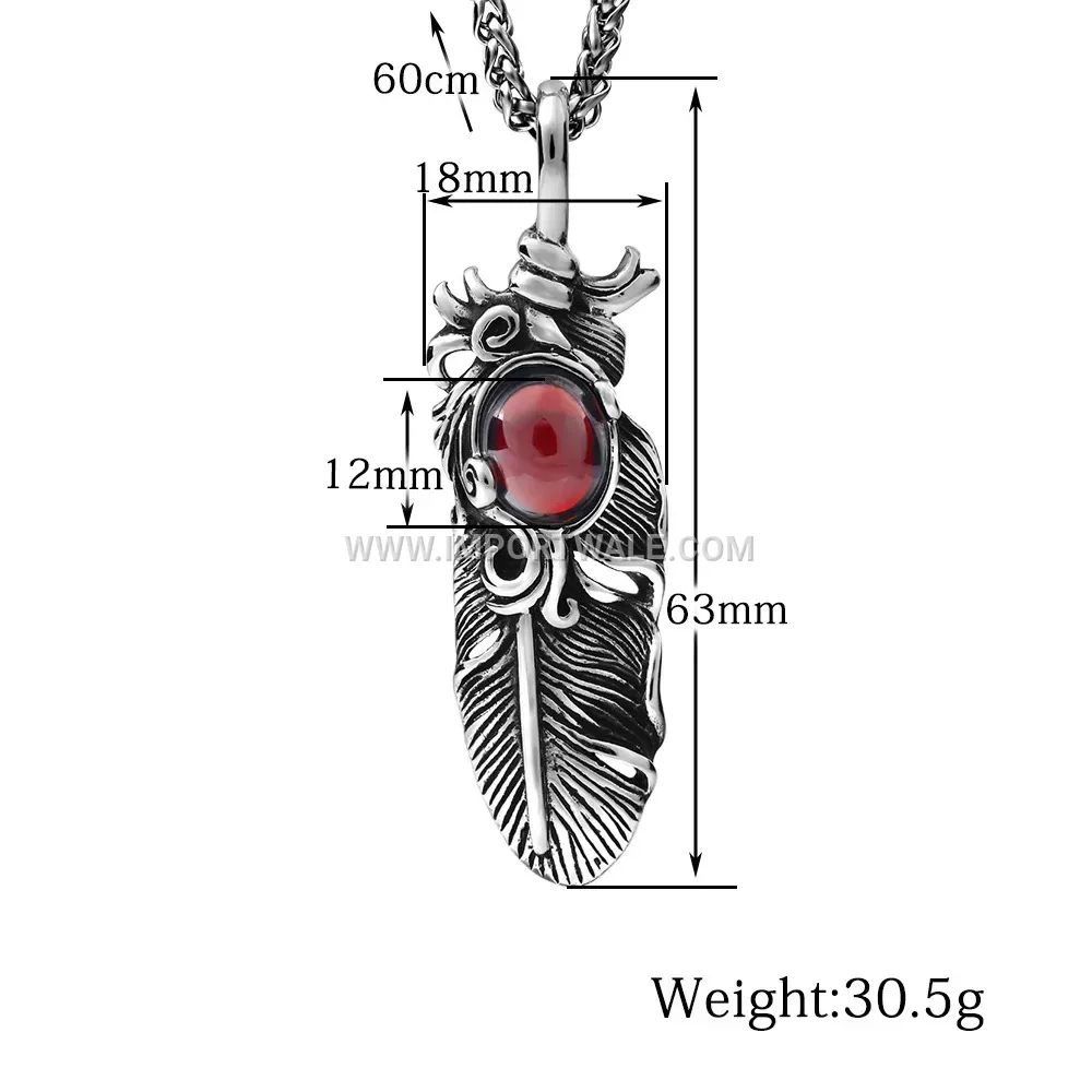 Vintage Distressed Feather Stainless Steel Pendant Necklace for Men