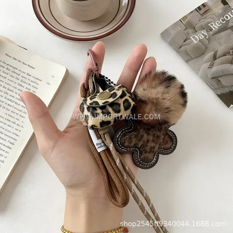Leopard Print Leather Heart Pendant Bag Creative Key chains